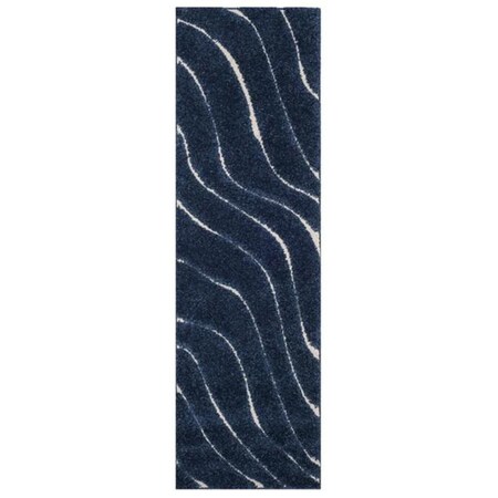Safavieh 2 ft. 3 in. x 9 ft. Shag Power Loomed Runner Area Rug; Dark Blue & Cream SG472-6511-29